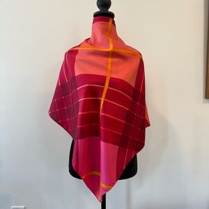 Authentic Burberry Pink and Red Scarf with Gold Accents 34x34”